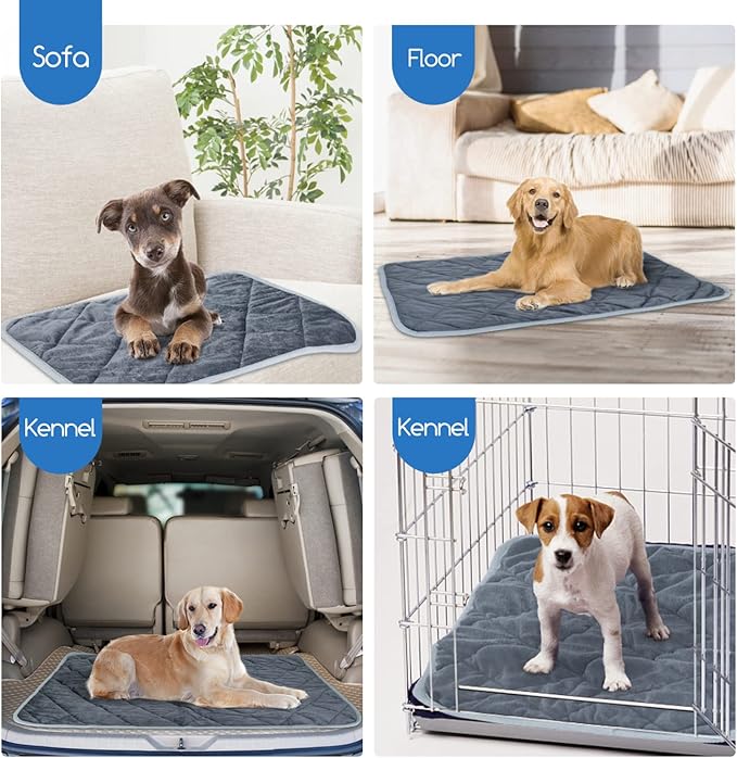 Nobleza Self Warming Pet Mat, Extra Warm Thermal Dog Crate Pad for Indoor Outdoor Pets, Washable Anti-Slip Kennel Mat for Medium Small Dogs and Cats, 24" × 18" Grey