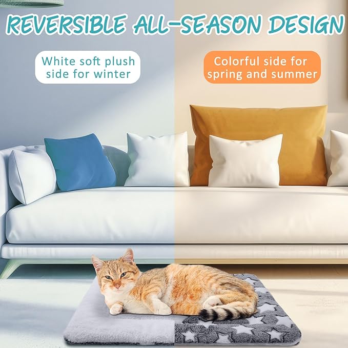 2 Pack Self Warming Cat Mat Self Heating Cat Pad Cat Bed Reversible Machine Washable Reflects Body Heat Warm Thermal Pet Pad Crate Blanket for Feral and Indoor Cat (Star,21" X 14")