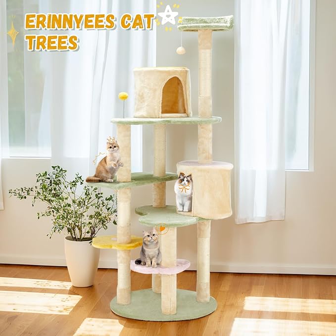 Erinnyees Flower Cat Tree Tower, Heavy Duty Anti-Scratch Cats Furniture, Multi-Level Cat Condo Activity Center Kitten Play House