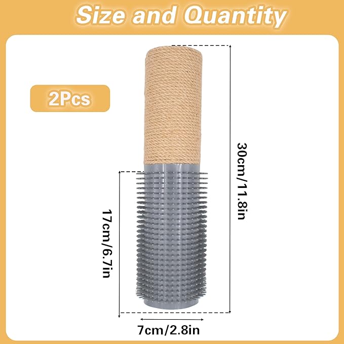 2 PCS Cat Scratching Post with Self Groomer Cat Brush, Jute Twine Vertical Scratcher Posts for Indoor Cats and Kittens, 11.8 Inches Cat Scratch Pole Cat Claw Scratcher Covered with Jute Twine