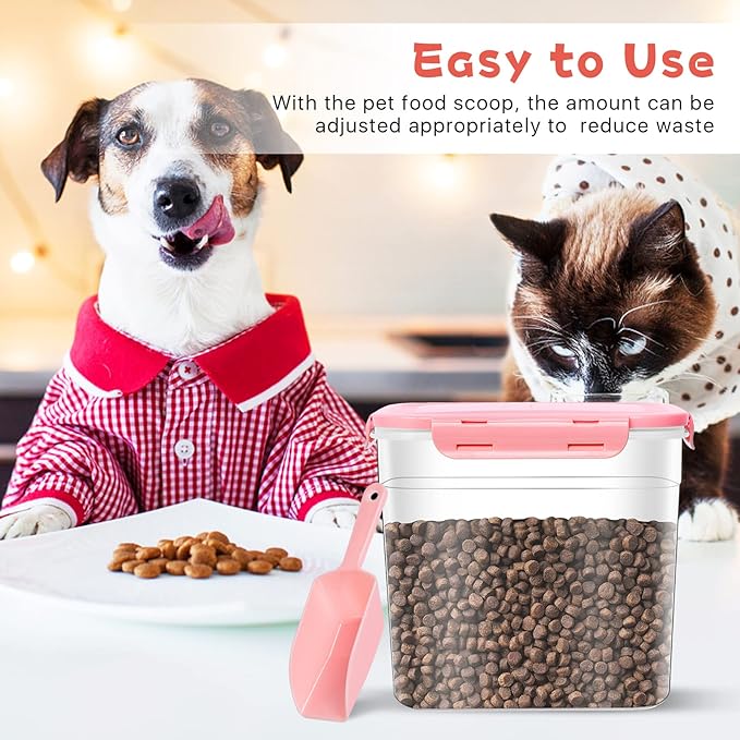 3 Pieces Animal Food Storage Containers, Plastic Dog Food Storage Container with Spoon, 4 Seal Buckles Pet Food Storage Containers for Dog Cat Treats(3.8 L+ 2.3L +1.2L)