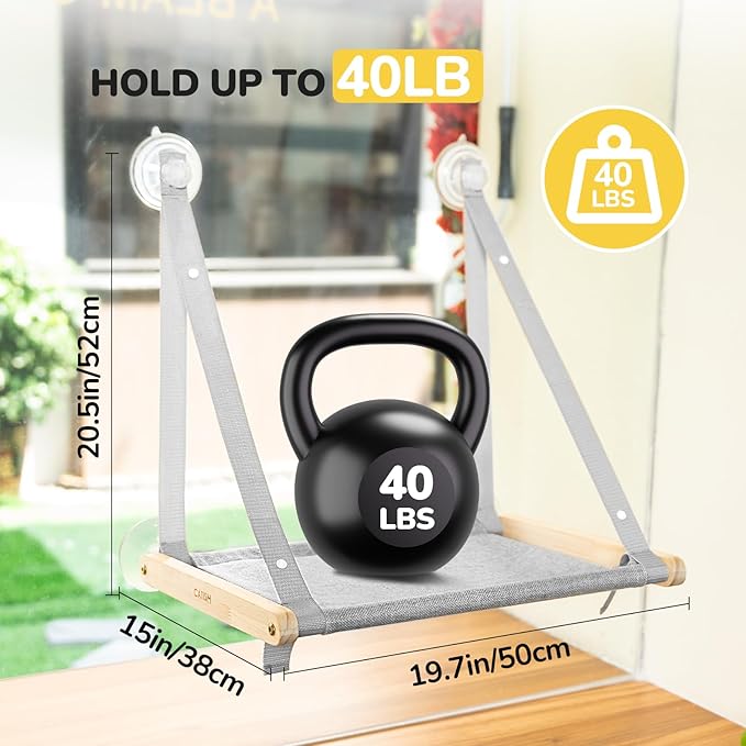 Cat Window Perch, Cat Hammock Window Seat, Cat Window Hammocks Bed for Indoor Cats, Large Cat Perch with Sturdy Screw Suction Cups for Large Cats & Kittens (Gray)