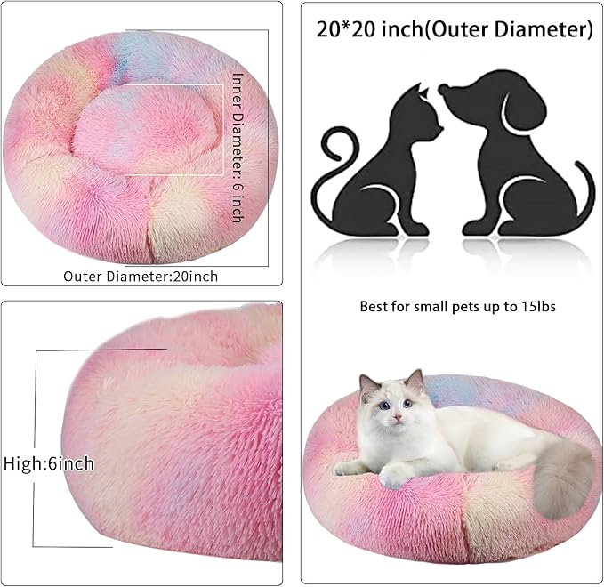 Nisrada Cat Beds for Indoor Cats,20 Inch Dog Bed for Small Melium Large Dogs, Washable-Round Pet Bed for Puppy and Kitten with Slip-Resistant Bottom