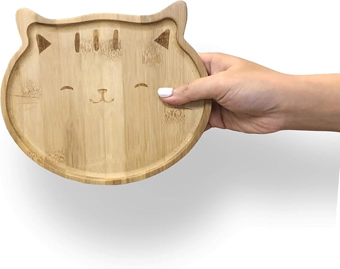 4572, Bamboo Cat Shape Food Plate for Snacks Appetizer Fruit Vegetable | Food Platter | Picnic Kitchen Party | Eco-Friendly Plates, 7"x6.5", Cat Face, 2 Pack
