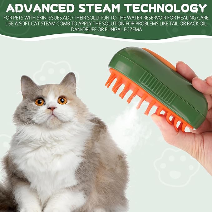 2Pcs Steamy Cat Brush - 3 in1 Cat Steamy Brush,Silicone Massage Grooming Brush with Water,Pet Hair Cleaner Brush Comb for Cats Dogs(Avocado)
