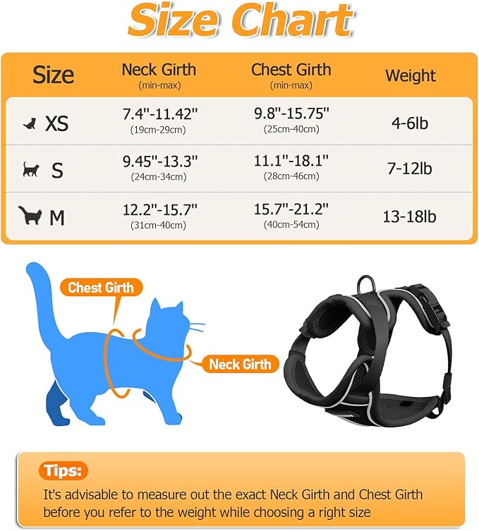 Halypet Cat Harness and Leash Set [MAX Safety 4th-Gen Upgrade] Escape Proof Adjustable Cat Leash Comfortable Soft Vest Easy to Wear Kitten Harness with Reflective Strip for Cats Walking, XS Black