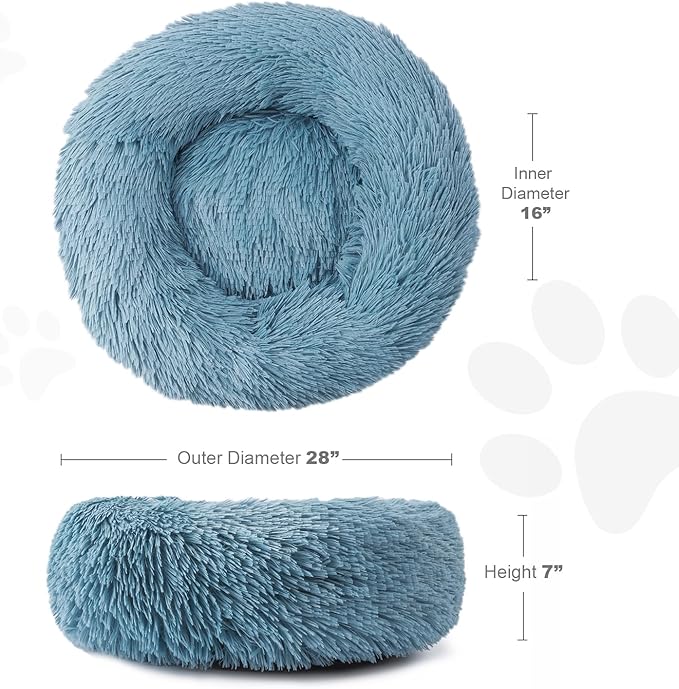Aurako Cat Bed Dog Bed Round Cushion Pet Bed Mat Ultra Soft Plush Donut Sofa Comfortable Pillow Machine Washable Pet Cuddle Beds for Kitten Small Medium Large Dogs Cats 28" Cyan