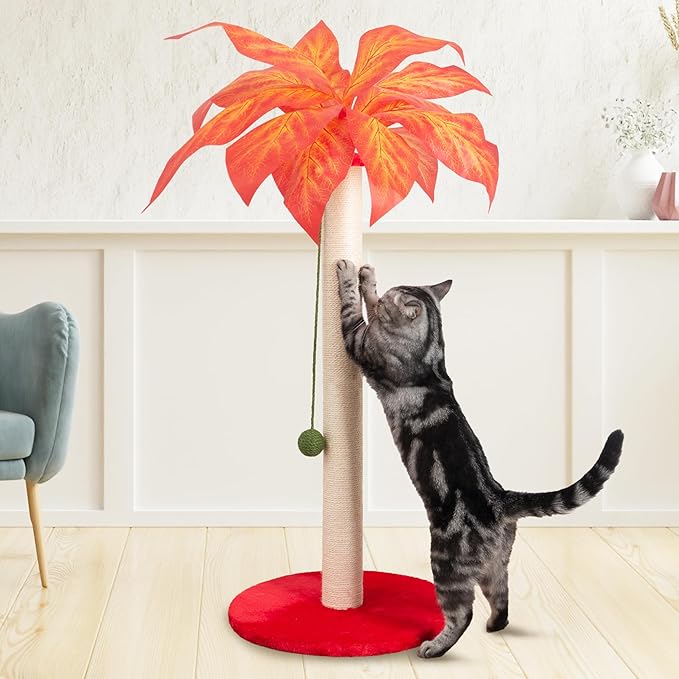 Cat Scratching Post Cat Scratcher 35 inch Tall Scratching Post with Sisal Rope for Indoor Cats Large Cat Scratching Post sisal cat Scratcher Cute for Kitten Scratching Post, Red
