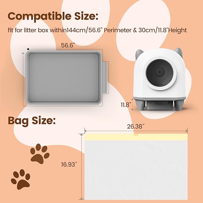 60 Count Cat Litter Box Liners, 2.5Mils Thick Cat Litter Bags - Self-Cleaning Cat Litter Box Replacement Liners with Drawstring, Heavy Duty - 26" x 16", Compatible with Self-Cleaning Cat Litter Box