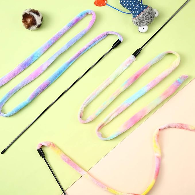 3 Pieces Jungle Cat Wand Cat Teaser Charmer Interactive Cat Toys Wand Fun Cat Kitten Kitty Playing Toy, 3 Styles (Charming Color)