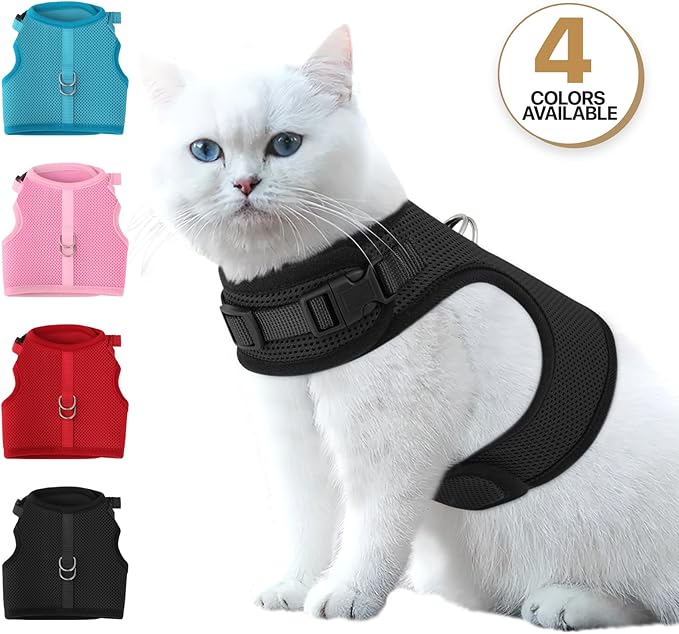 MoNiBloom Soft Cat Harness for Walking Escape Proof and Travel, Kitten Adjustable Breathable Vest Harness - Black, M