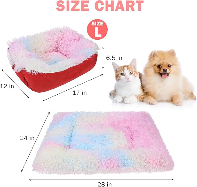 SCENEREAL Self Warming Cat Bed, Heated Cat Bed Mat for Cats Small Dogs, 2 in 1 Soft Plush, Washable Pet Pad for Indoor Outdoor Kitten Puppy, Colorful 28" x 24"