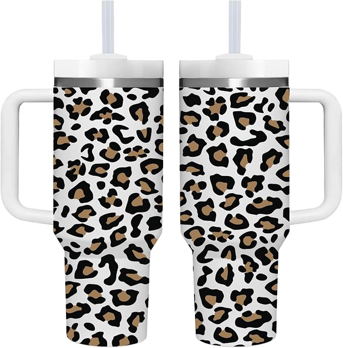 AMZUShome 40 OZ Leopard Print Tumbler with Handle.Leopard Print Lover Gifts.Unique Birthday Christmas Gifts for Leopard Print Lover.Personalized 40 OZ leopard print Tumbler Gifts for Women Men.