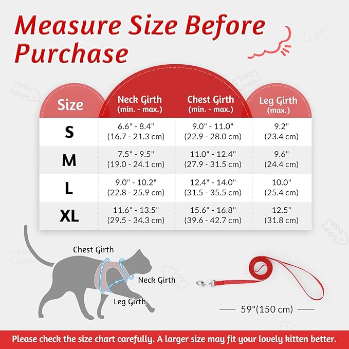 rabbitgoo Cat Harness and Leash Set for Walking Escape Proof, Adjustable Soft Kittens Vest with Reflective Strip for Cats, Comfortable Outdoor Vest, Red, S