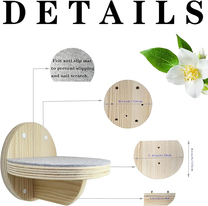 2 PCS Cat Climbing Shelf Wall Mounted,Cat Wall Shelves,Wooden Cat Wall Climbing Steps Cat Wall Ladder Stairs Wall Mounted Cat Climbing Step Cat Wall Shelf Cat Climber for Cats Perch Platform Supplies