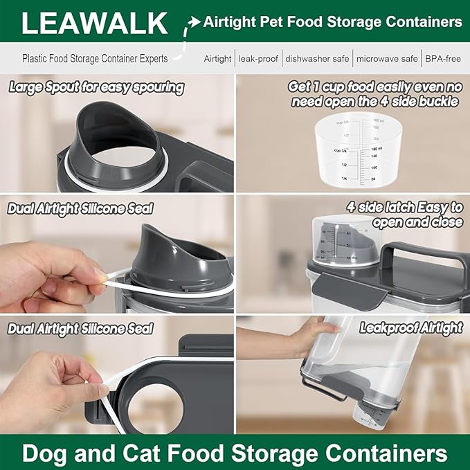 Airtight Cat Food Storage Container 5-7 lbs,Dog Food Storage Container with Large Spout,Buckle-Lock Pet Food Container for Dog, Cat, Bird Seed - Dog Treat Container Dry Food Storage Bin.
