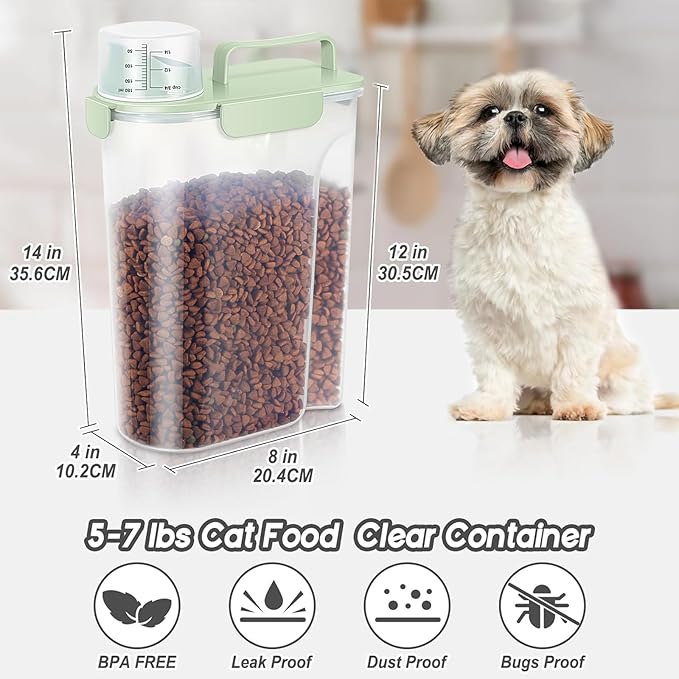 5-7Lbs Dog Food Storage Container with Upgraded Large Nozzle BPA-free, 4 Snap Seals Plastic Pet Food Storage Container with Handles are Easy to Clean and Carry