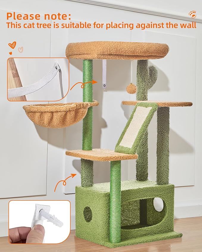 Taoqimiao Cat Tree,38.2-Inch Cat Tower for Indoor Cats,Suitable for Kittens with Luxurious cat condo with Adjustable Baskets and Luxurious Perch MS029ST Cactus