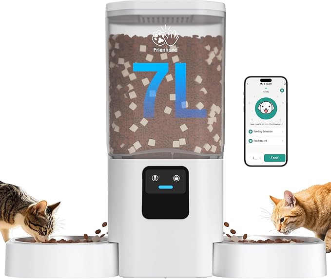 Automatic Cat Feeder with Slow Feed for 2 Cats: 5G WiFi Automatic Dog Feeder with 7L Large Food Storage Container, Cat Food Dispenser with Alexa for Multiple Pets, Detachable for Easy Clean -29 Cup