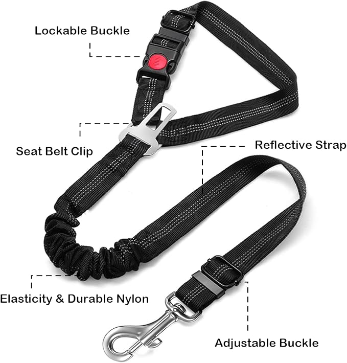1 Packs Removable Dog Seat Belt Harness for Car, 3 in 1 Pet Dog Car Seatbelt Leash, Retractable Restraint Secures to Vehicle Headrest & Adjustable Reflective Dog Seatbelt Tether