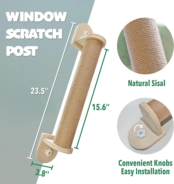 PETKARAY Window Scratching Post, Cat Window Perch Climber, Window Mount 23.5" Cat Scratching Post with Suction Cups