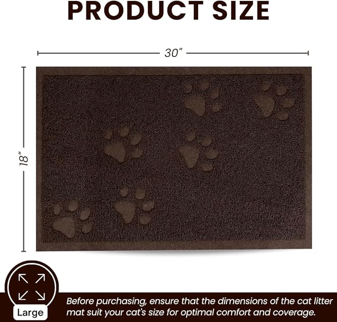 Andalus Large Cat Litter Mat, Pack of 2 - Waterproof, Non-Slip & Easy to Clean Cat Litter Box Mat for Extra Efficient Pet Litter-Trapping, Brown (30” X 18”)