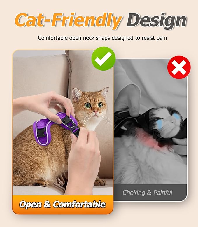 Halypet Cat Harness and Leash Set [MAX Safety 4th-Gen Upgrade] Escape Proof Adjustable Cat Leash Comfortable Soft Vest Easy to Wear Kitten Harness with Reflective Strip for Cats Walking, XS Purple