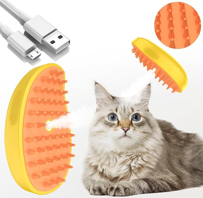 3 in 1 Self-Cleaning Grooming Brush - Detangling and Massage for Cats & Dogs, Fur and Loose Hair Remover (Yellow)