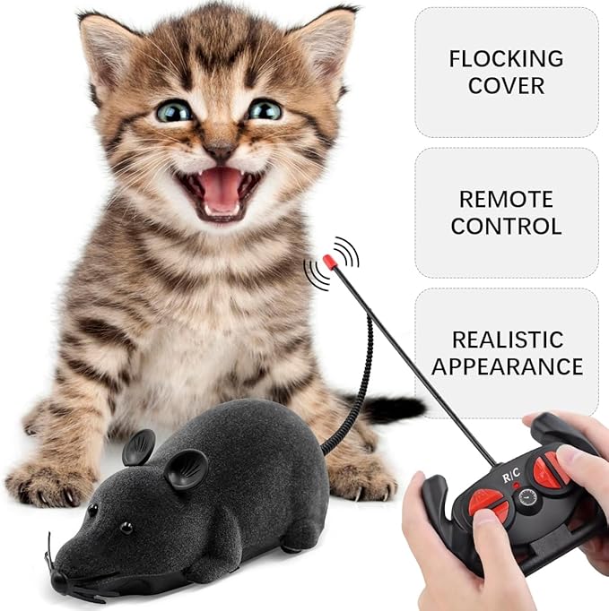 Aerbee Remote Control Rat Toy, Electronic RC Mouse Toy Emulation Flocking Rat Toy Interactive Cat Toys Pet Toys Funny Wireless Chasing Prank Joke Scary Trick Rats Animal for Pets Novelty Gift