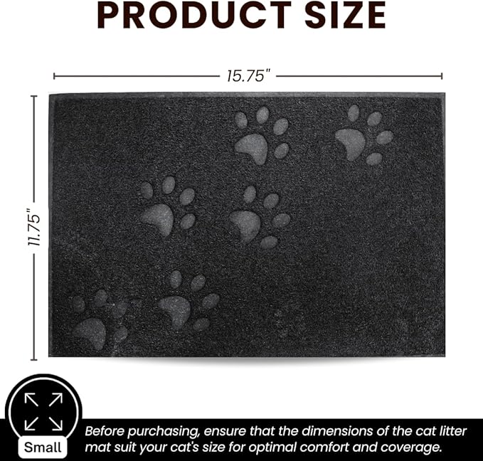 Andalus Small Cat Litter Mat, Pack of 2 - Waterproof, Non-Slip & Easy to Clean Cat Litter Box Mat for Extra Efficient Pet Litter-Trapping, Black (15.75” X 11.75”)