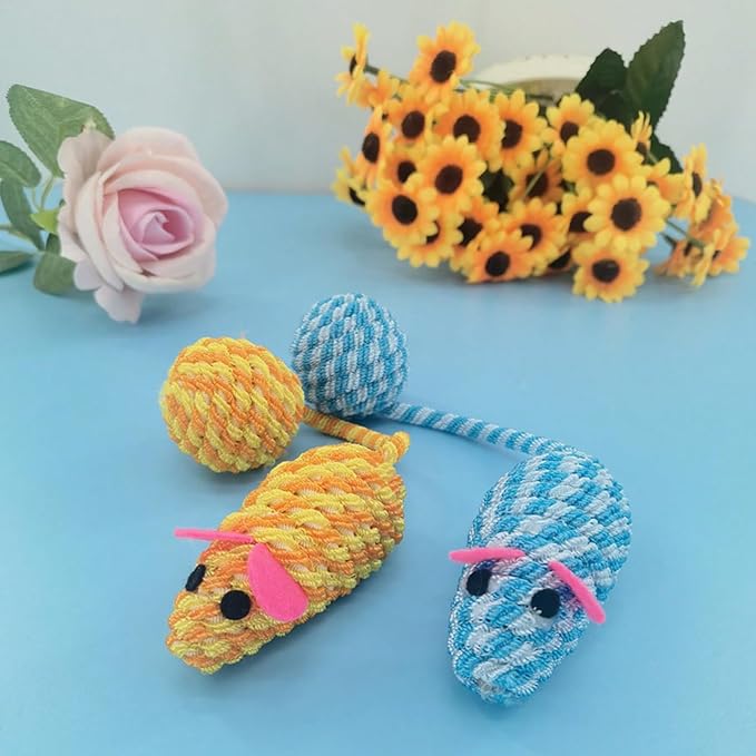 3Pcs Cat Mouse Toy Sounding Mouse and Cat Toy Mice Shape Kitten Toys for Indoor Cats Kittens Cat Chew Toy Interactive Squeaky Mouse Cat Ball Toy Pack