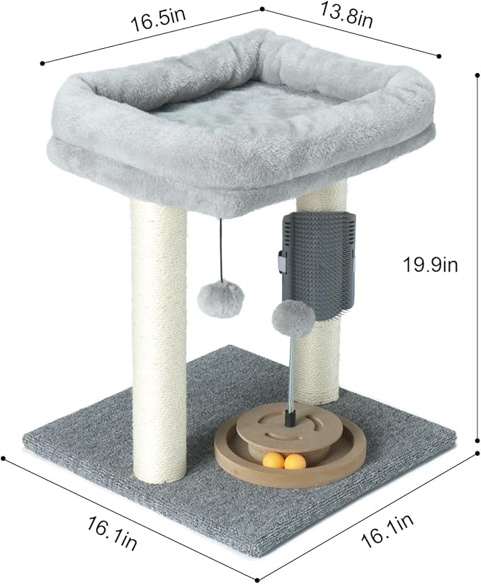 PAWSFANS Cat Tree Scratching Post,Cat Tower with Perch Bed Scratch for Indoor Cats and Kittens Scratcher,Track Toy Hanging Ball Bursh Gray
