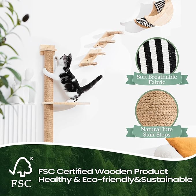 Cat Wall Shelves Scratching Posts - Wall Mounted Moon Hammock Solid Wood Stairs Cat Furniture Floating Climber Toy Hanging Holder Steps for Indoor Cats …