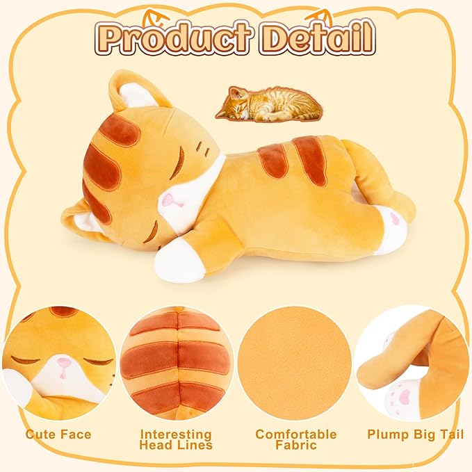 Achwishap Cat Stuffed Animal,Cat Plush Pillow,Soft Kitten Plush Kawaii Hugging Pillow,Cute Plush Toys Cuddle Plushie for Kids Adults Gifts Birthday(Orange Cat,14”)