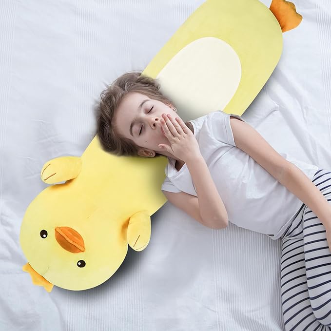 22” Long Duck Plush Body Pillow, Cute Duck Stuffed Animals, Soft Squishy Cuddly Pillow Plushies Toy Gifts for Kids Boys Girls, Birthdays Easter