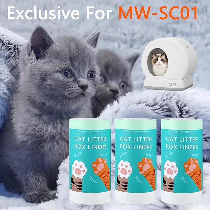 120 Count Self-Cleaning Cat Litter Box Liners Bag Compatible with MW-SC01/MW-SC02/MW-LR01, Drawstring Heavy Duty Cat Litter Waste Bags Custom for Automatic Cat Litter Box-18" * 12"