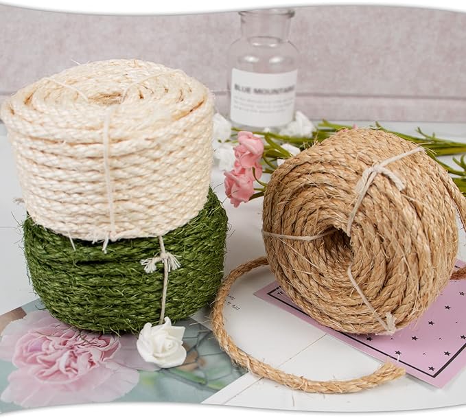 Sisal Rope for Cat Scratcher 1/4 Inch 50 Feet Cat Tree Rope Replacement Natural Hemp Rope, Thick Cat Scratching Post Rope for Indoor/Outdoor, Repairing, Recovering, DIY Scratcher (Brown)
