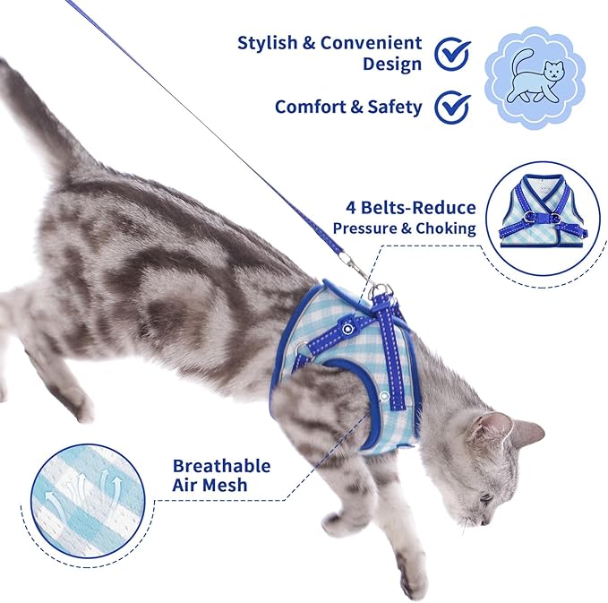 Supet Cat Harness and Leash Set - Soft Mesh Adjustable Cat Vest Harness with Reflective Strap for Walking Cat and Puppy Rabbit