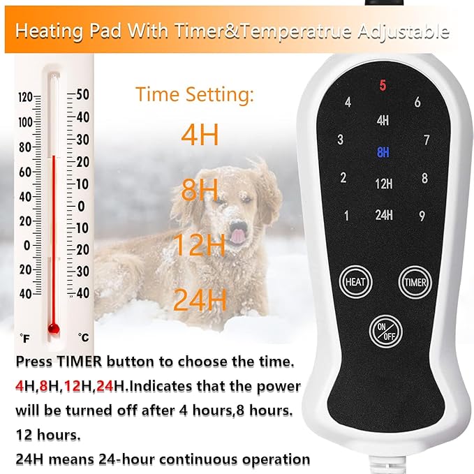 TJOY Pet Heating Pad Electric Heating Pad for Dogs and Cats Indoor Warming Mat Heated Pet Bed with Auto Power Off (Large： (32''x20''))