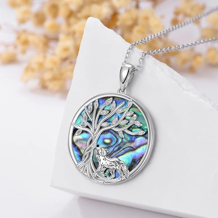 TOUPOP Tree of Life Animal Necklace 925 Sterling Silver Crystal/Abalone Shell Animal Pendant Jewelry Birthday Mothers Day Gifts for Women Mom Wife Her