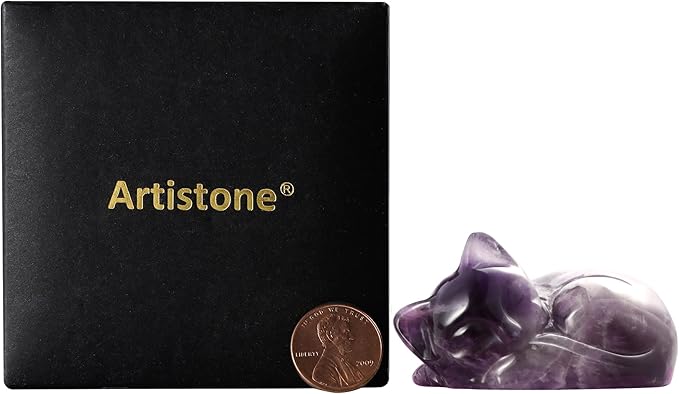 2" Sleeping Cat Statue Healing Crystals Hand Carved Cute Kitten Figurine, Worry Stone for Anxiety relif Home Desk Decor Animal Figurine