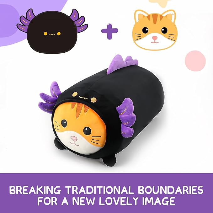 24'' Cute Black Axolotl Cat Plush Toy, Kawaii Plushies Big Axolotl Stuffed Animal, Soft Squishy Axolotl Kitten Plushies Gift for Kids Boys Girls, Birthday