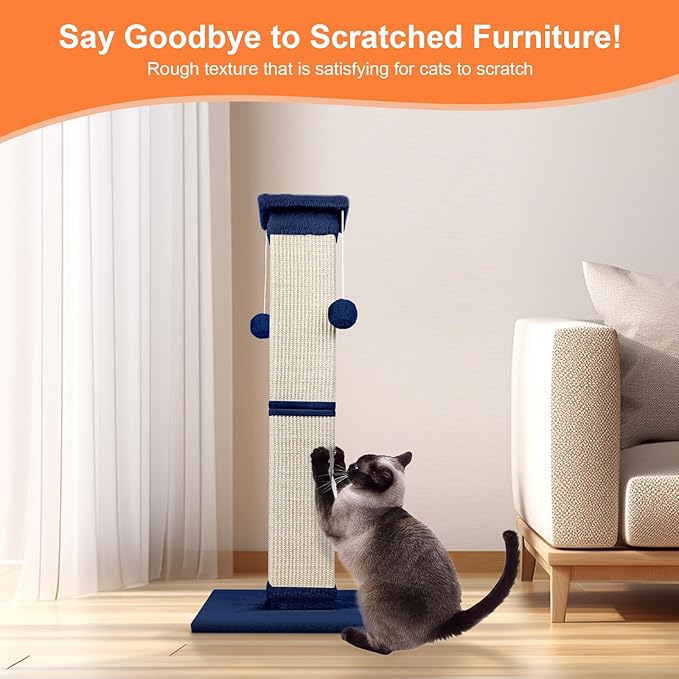 Cat Scratching Post 33 Inch Nature Sisal Cat Scratch Post for Indoor Cats, Large Cat Scratcher Protect Your Furniture, for All Breeds Blue