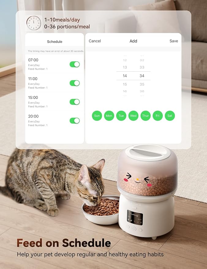 Automatic Pet Feeder, FEELNEEDY 3L WiFi Food Dispenser for Cats and Dogs with 304 Stainless Steel Feeding Bowl, Up to 36 Portions 10 Meals Per Day, App Control/2.4G WiFi Spport