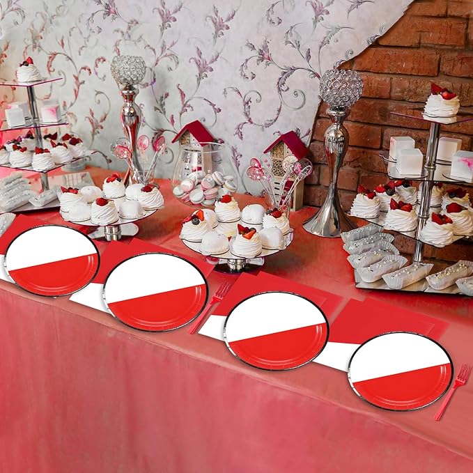 48Pcs Cartoon Animation Birthday Party Decorations Red and White Tableware Set Disposable Plates and Napkins Forks Serves 16 Guests Game Baby Shower Birthday Party Supplies