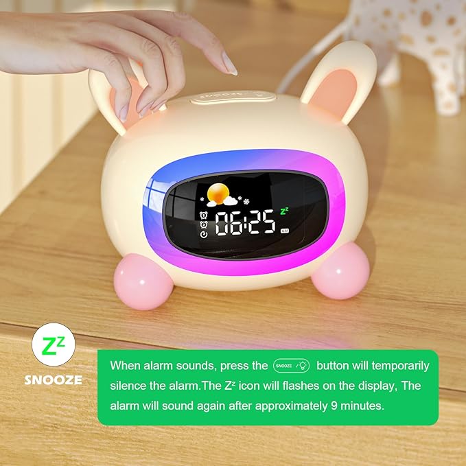 Alarm Clock for Kids,Ok to Wake Clock,Sleep Training Clock with Night Light & Sound Machine, Cute Kawaii Alarm Clock for Birthday Gift Boy Girls Toddlers Bedrooms