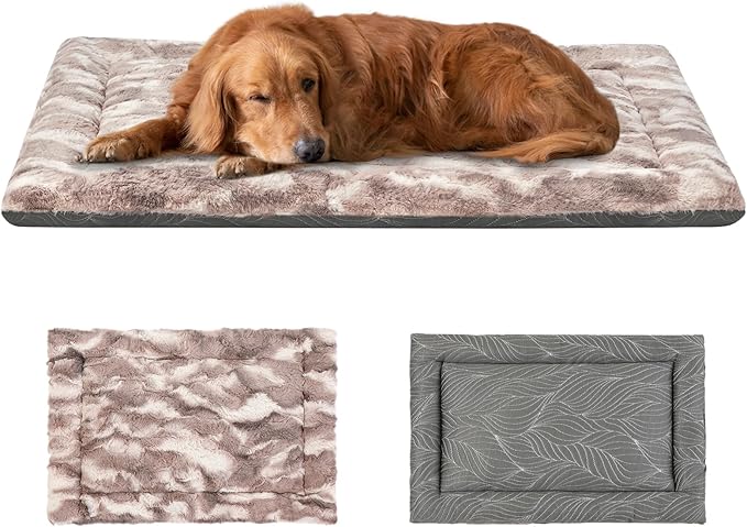 2 in 1 Dog Bed Crate Pad Mat Washable Reversible (Cool & Warm) Soft Fluffy Pet Kennel Beds for Large Medium Small Puppy Cat Sleeping Mattress Machine Wash Dog Cooling Mats
