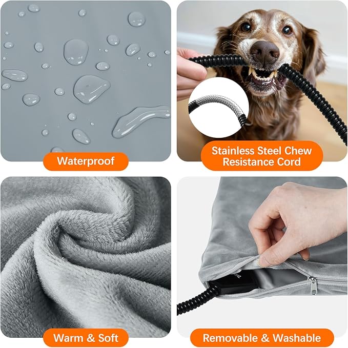 Vannon Pet Heating Pad, Heated Cat Dog Bed with Chew Resistant Cord, 5 Timer and 6 Level Temperature Indoor Warming Mat for Small Dogs and Cats, Waterproof & Overheat Protection, 17.7" × 17.7"