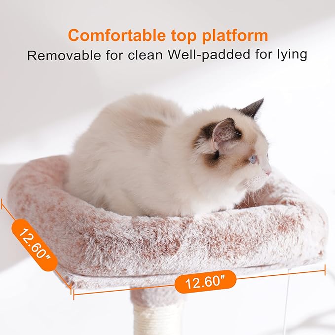 Heybly Cat Tree with Toy, Cat Tower condo for Indoor Cats, Cat House with Padded Plush Perch, Cozy Hammock and Sisal Scratching Posts, Muchroom HCT004MU