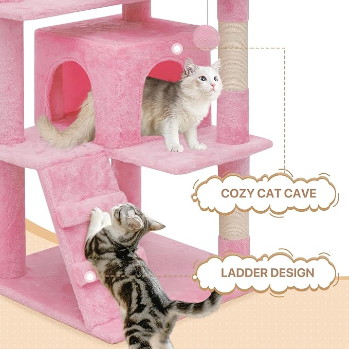 MoNiBloom Cat Tree, 54 Inch Cat Tree Tower with 2 Cat Condo, Cat Tower with Scratching Post, Cat Climbing Tower, Cat Tree for Indoor Cats, Soft Pink